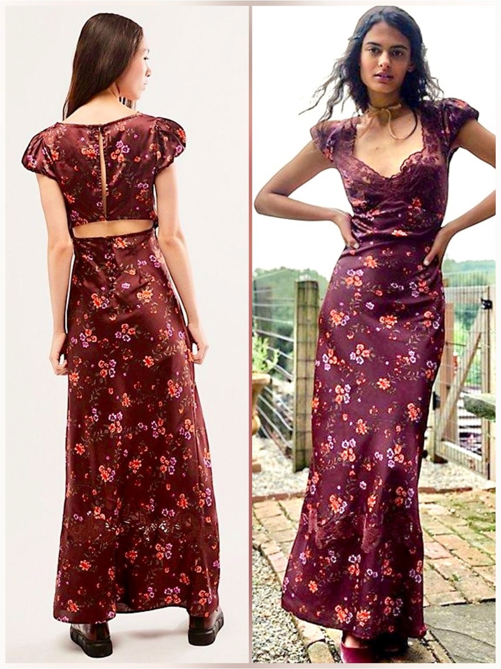 Free People Butterfly Babe Cutout Lace Trim Maxi Dress in Floral Brown 🌺